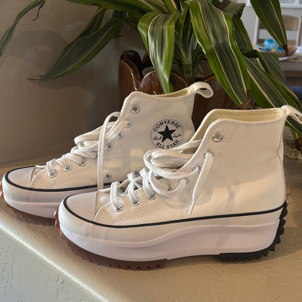Converse White High-Top Platform Run Star Sneakers